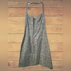 Tommy Bahama Charcoal/Sage Paisley Halter Dress 97% Cotton Size 12 Womens